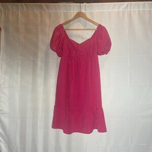 Belongsci Hot Pink Sweetheart Neck Baby Doll Dress Women's Small